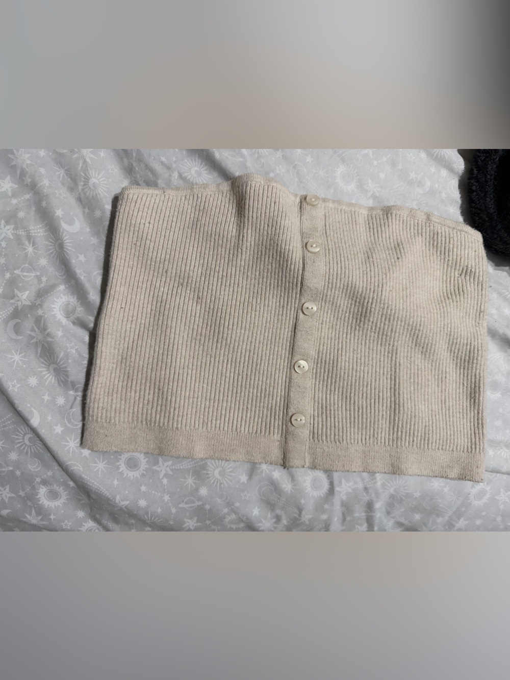 American Eagle Outfitters Cream Ribbed Button-Front Crop Top